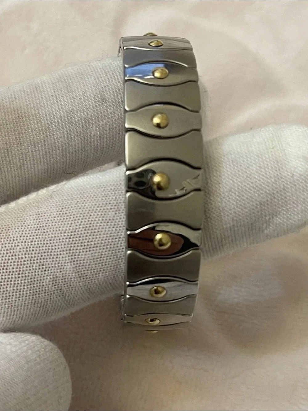 Vintage Milor Italy Men's Stainless Steel & Solid 18K Gold Wave Link Bracelet